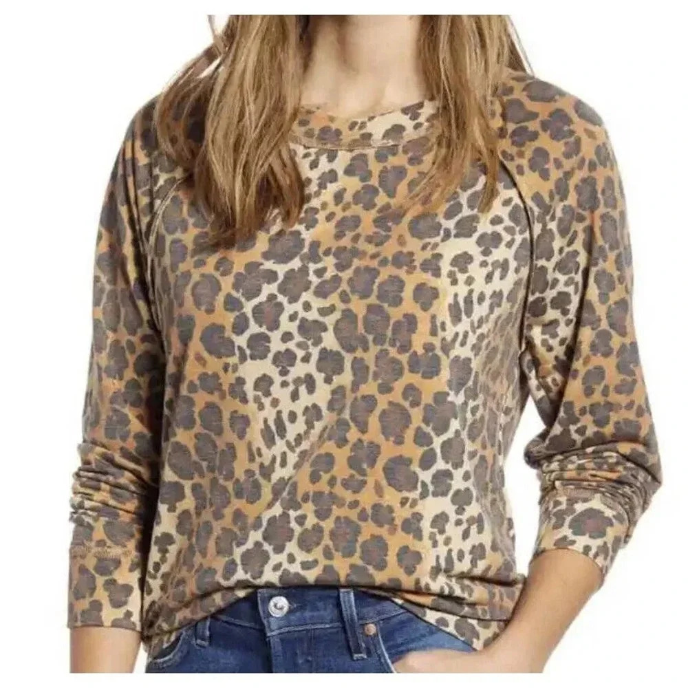 Caslon Women's Medium Cheetah Animal Print Seams Long Sleeves Top NWT